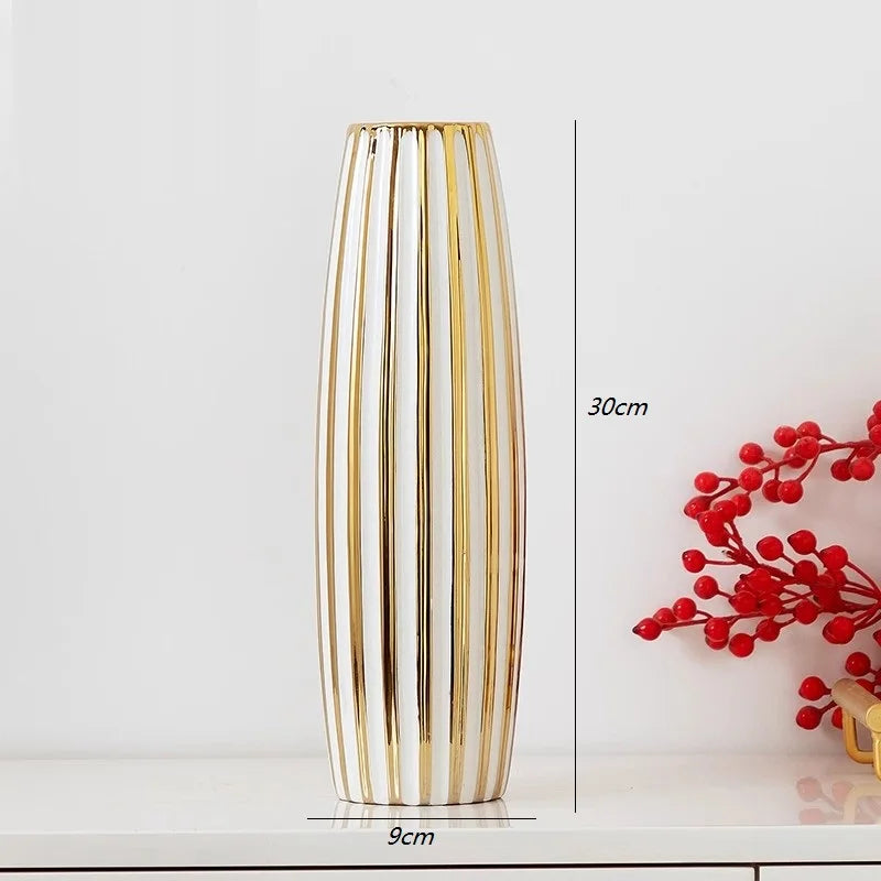 Water Gold Ceramic Decorative Vase for Living Room and Entrance