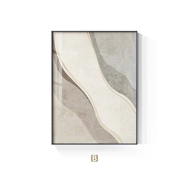 Minimalist Neutral Grey Beige Abstract Canvas Wall Art Unframed