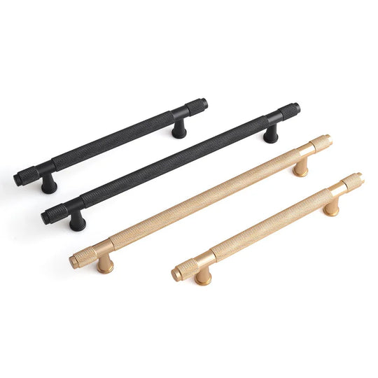 Black and Gold Knurled Cabinet Handles – Modern Aluminum Pulls for Furniture