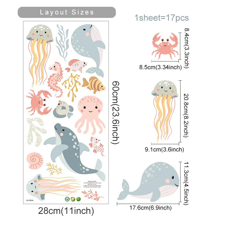 Ocean Dreams Watercolor Nursery Wall Decals