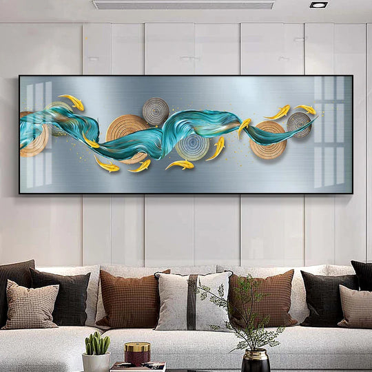 Abstract Golden Fish Wide Format Canvas Wall Art