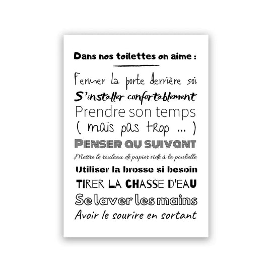 Bathroom Rules French Quotes Black White Canvas Wall Art