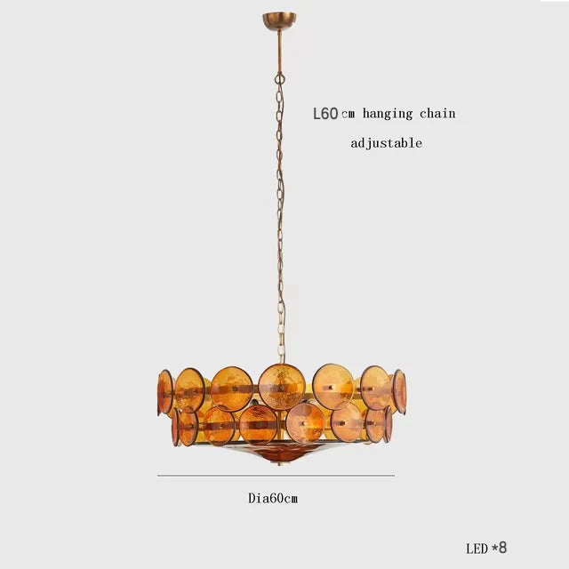 French Retro Colored Glass Pendant Light for Living & Dining Room