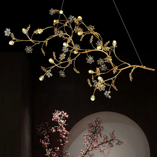 Nordic Modern Luxury Crystal Gold-Plated Branch Chandelier – LED Light