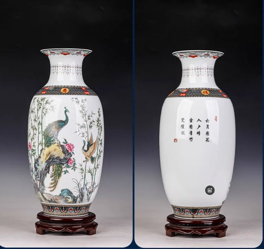 34.5 cm Jingdezhen Style Ceramic Peacock Vase Decor
