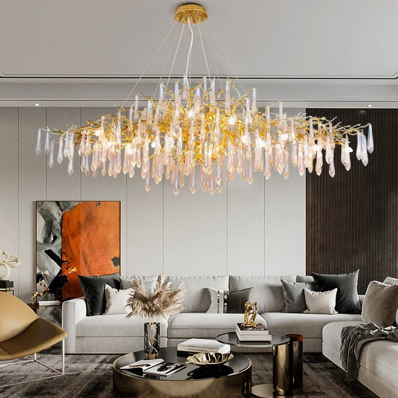 Luxury Long Hanging Crystal Chandelier Light for Dining Table & Living Room