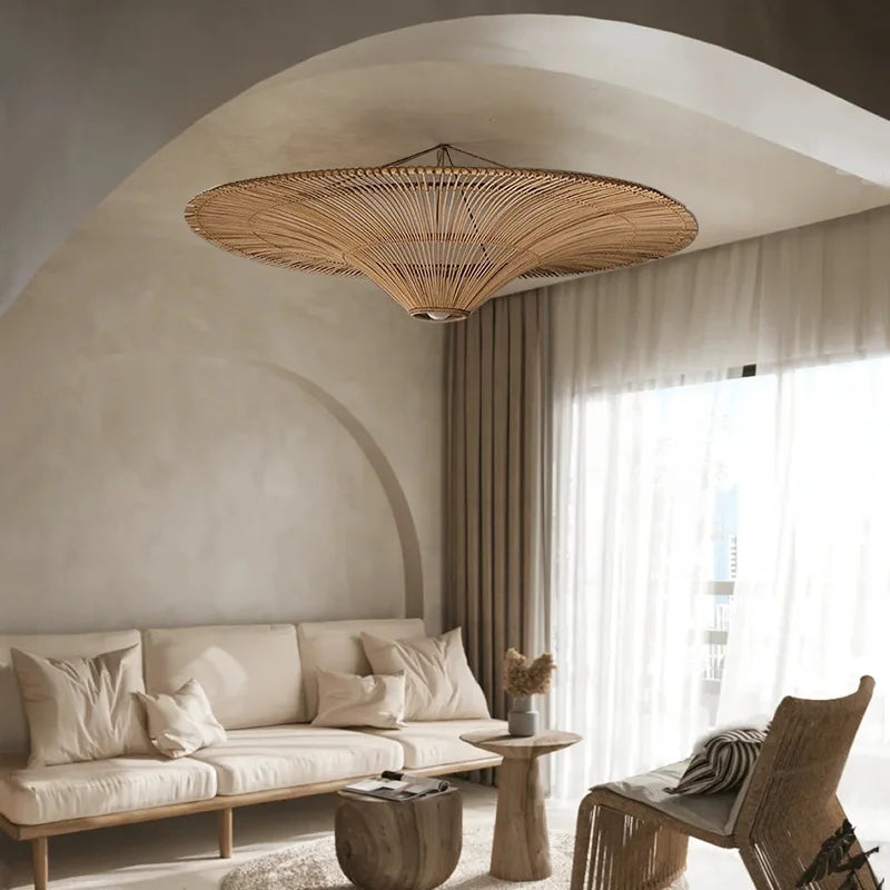 Large Wicker Pendant Lamp – Wabi Sabi Rattan Hanging Light