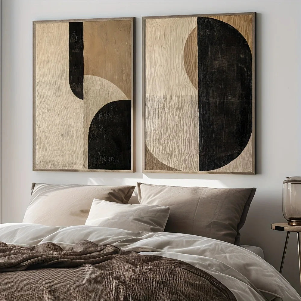 Set of 2 Rustic Abstract Neutral Tone Canvas Wall Art