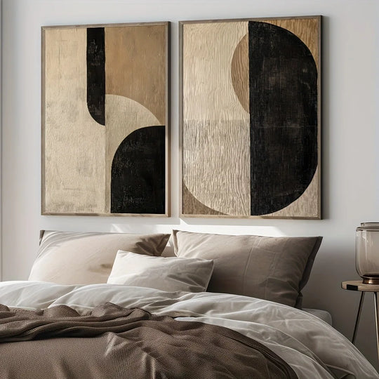 Set of 2 Abstract Canvas Wall Art Prints – Black Beige Brown  (Unframed)