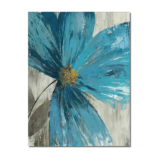 Set of 3 Abstract Botanical Blue Flowers Canvas Wall Art