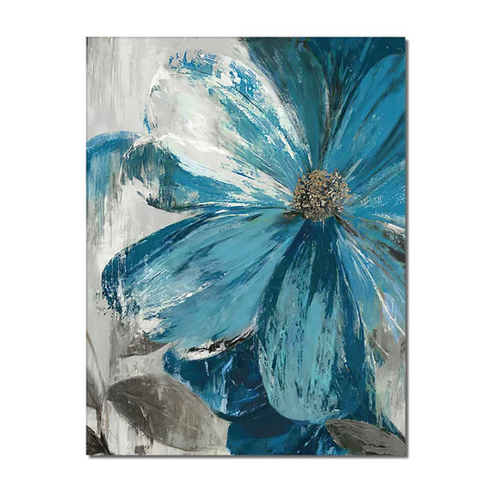 Set of 3 Abstract Botanical Blue Flowers Canvas Wall Art
