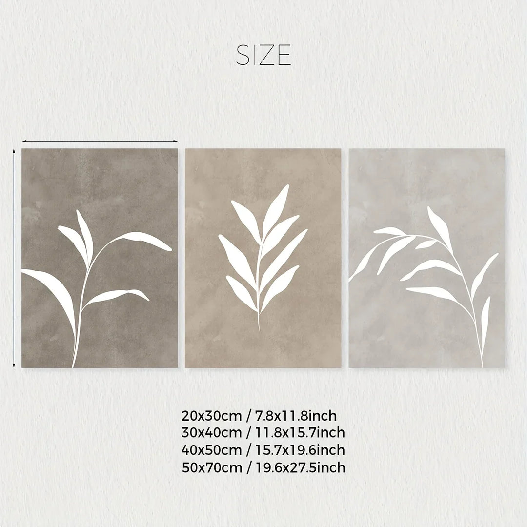 Beige White Botanical Abstract Canvas Wall Art Set