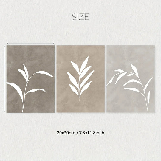 Beige White Botanical Abstract Canvas Wall Art Set
