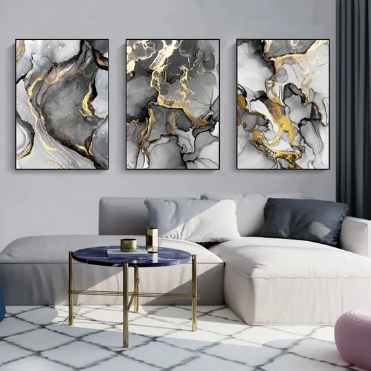 Set of 3 Abstract Marble Print Canvas Wall Art