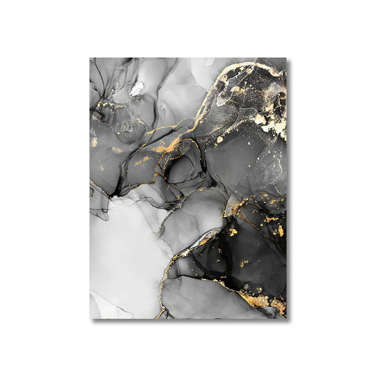 Set of 3 Black White Gold Marble Canvas Wall Art Prints