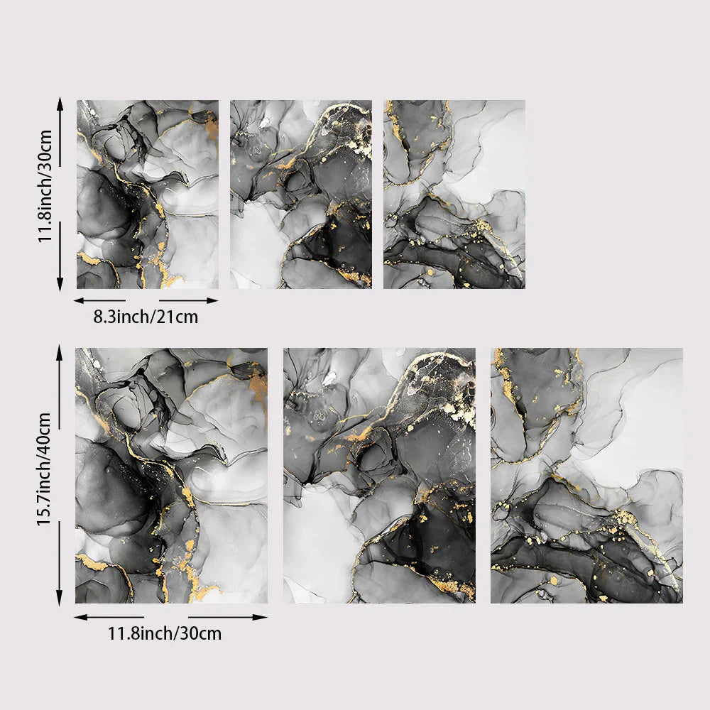 Set of 3 Black White Gold Marble Canvas Wall Art Prints