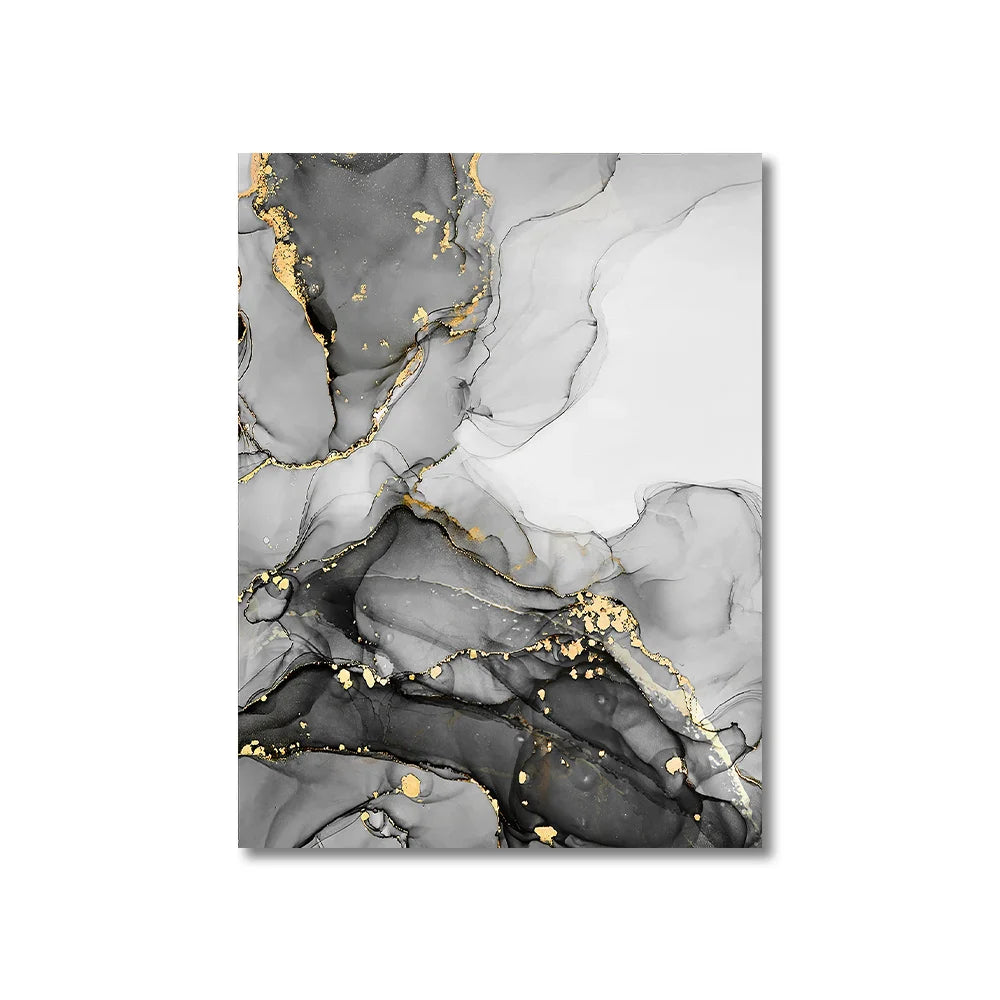 Set of 3 Black White Gold Marble Canvas Wall Art Prints