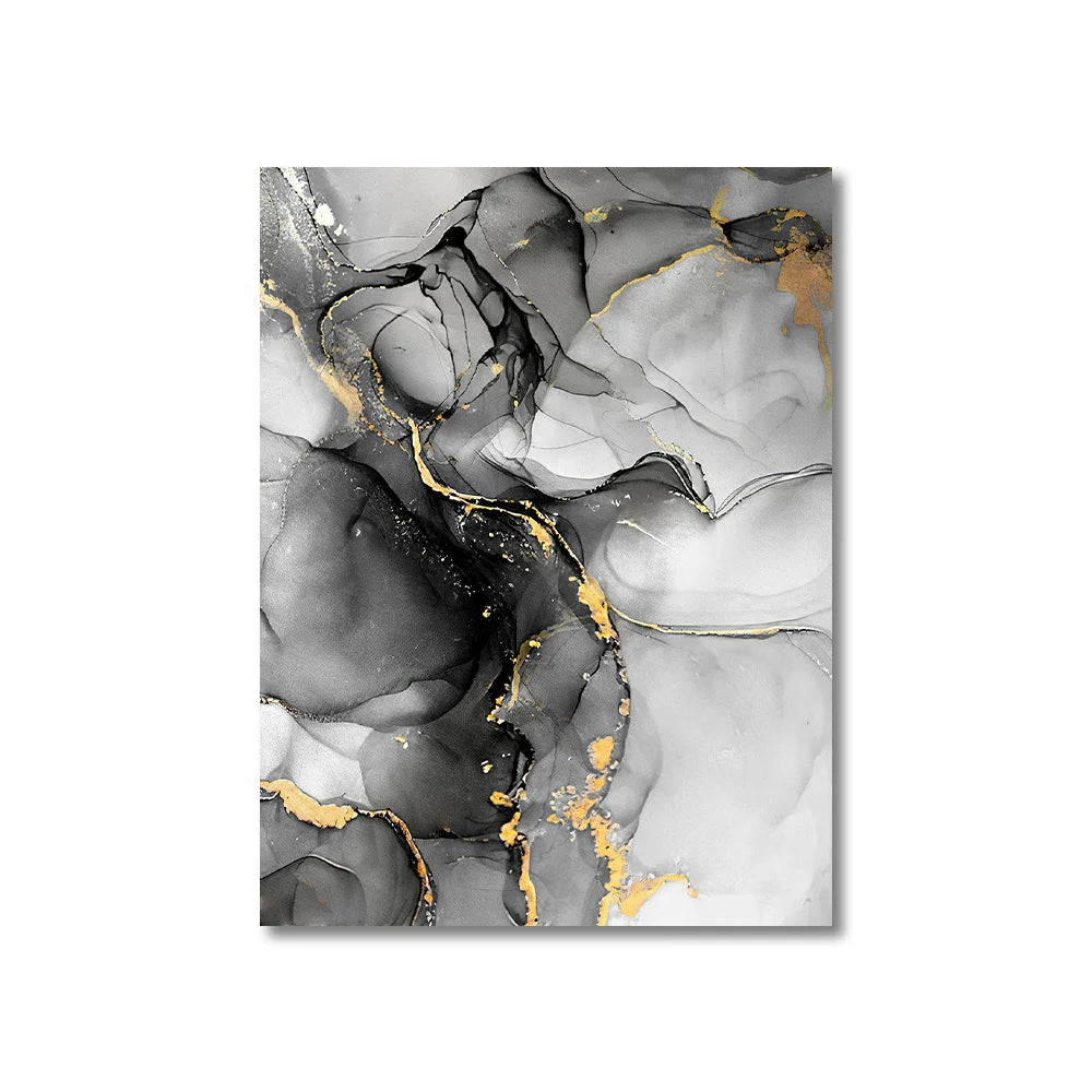 Set of 3 Black White Gold Marble Canvas Wall Art Prints