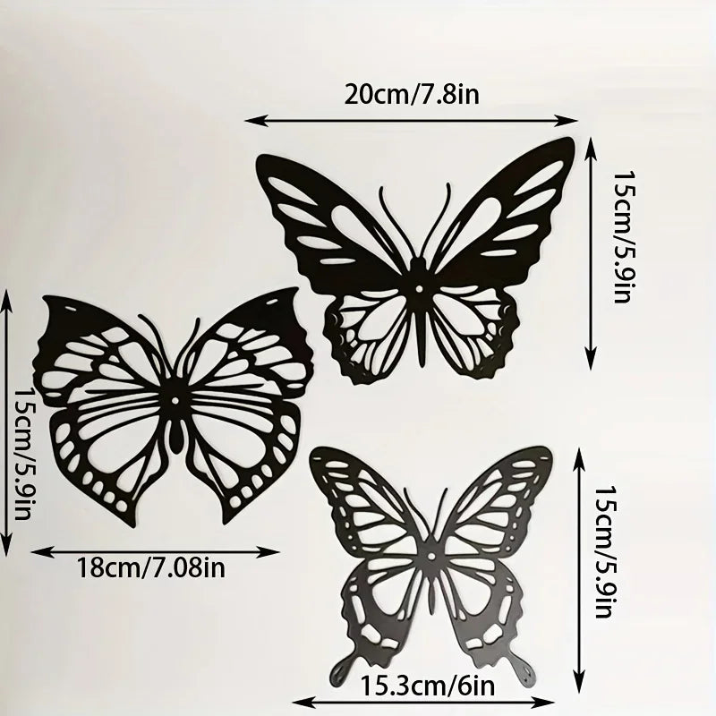 Set of 3 Butterflies Black Metal Wall Art Decor