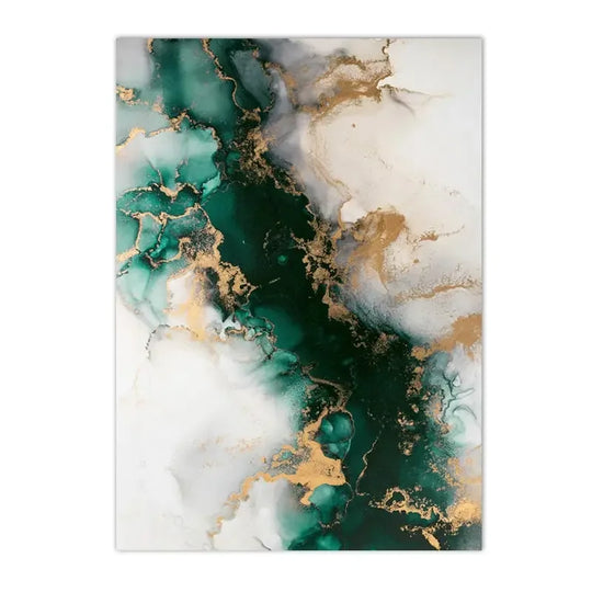 Chic Green Golden Marble Abstract Canvas Wall Art Set of 3