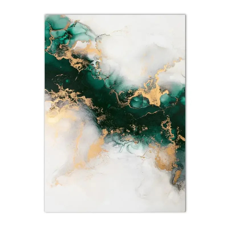 Chic Green Golden Marble Abstract Canvas Wall Art Set of 3