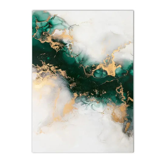 Chic Green Golden Marble Abstract Canvas Wall Art Set of 3