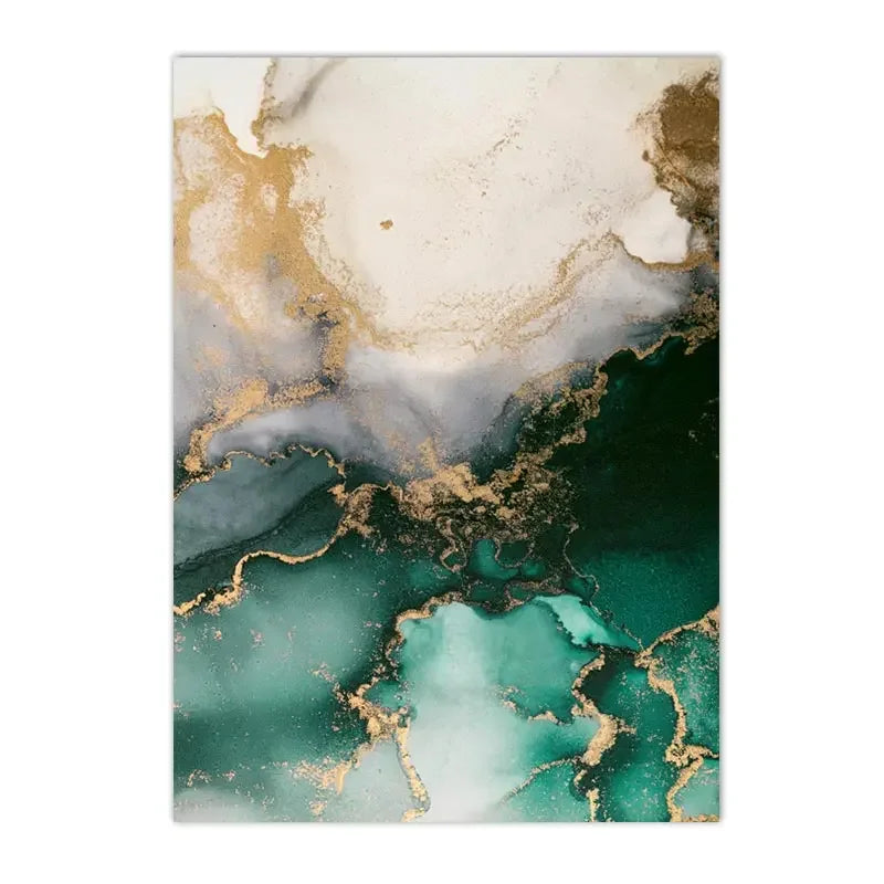 Chic Green Golden Marble Abstract Canvas Wall Art Set of 3