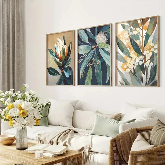 Colorful Abstract Floral Botanical Canvas Wall Art Set of 3