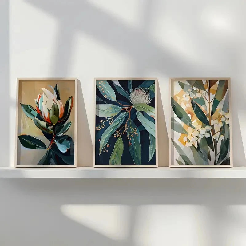 Colorful Abstract Floral Botanical Canvas Wall Art Set of 3