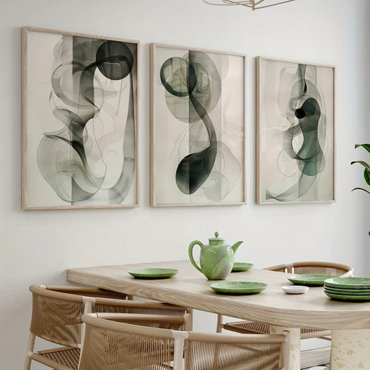 Flowing Ink Abstract Neutral Canvas Wall Art Set