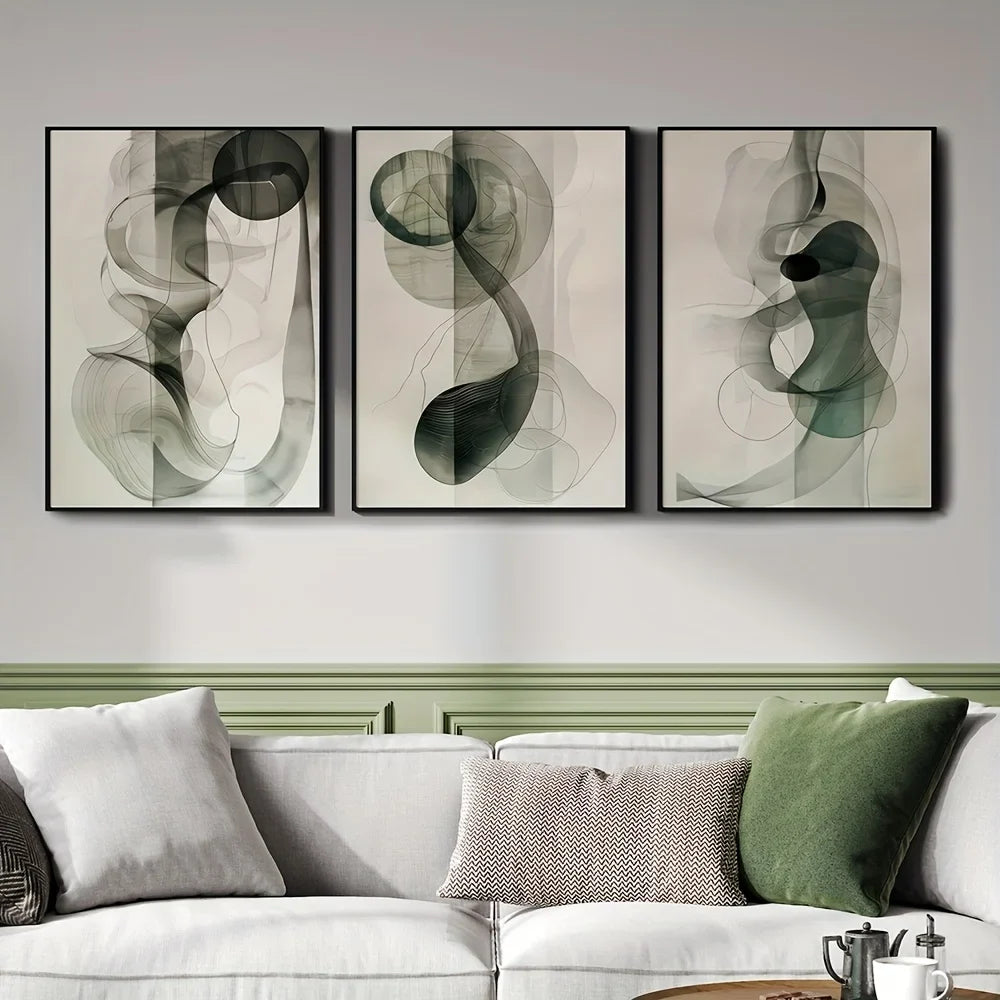 Flowing Ink Abstract Neutral Canvas Wall Art Set