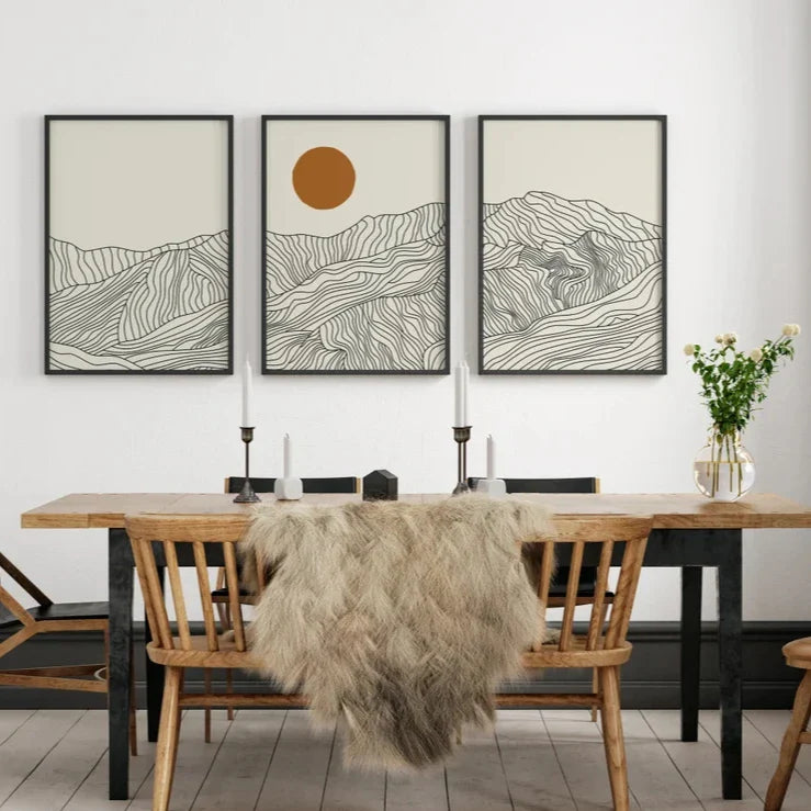 Geometric Mountain Sunrise Canvas Wall Art Set