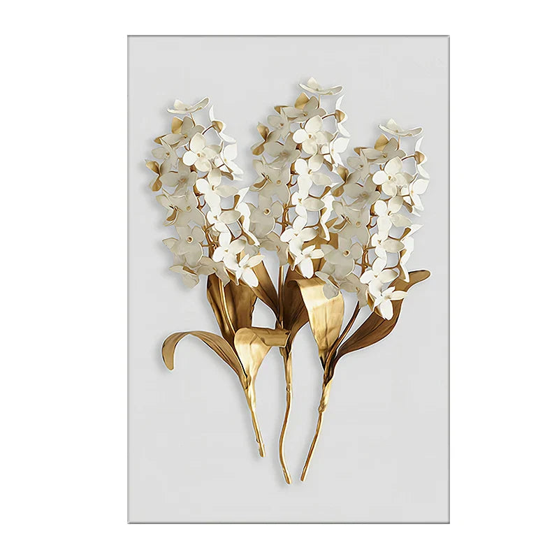 Golden Leaf White Floral Abstract Canvas Wall Art Set