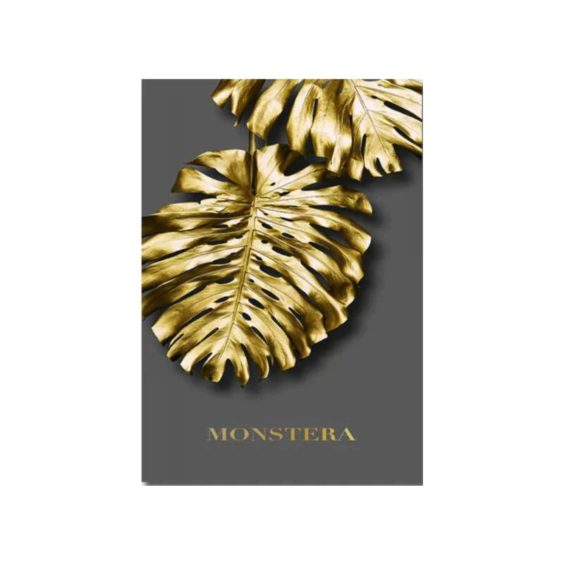 Golden Leaf White Floral Abstract Canvas Wall Art Set