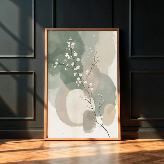Green Beige Blossom Floral Abstract Canvas Wall Art Set