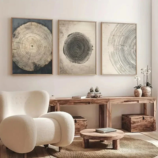 Minimalist Abstract Tree Rings Canvas Wall Art Set