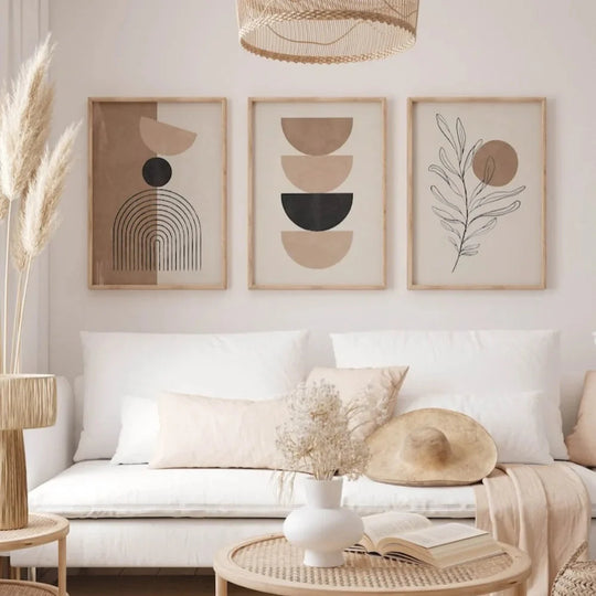 Minimalist Beige Terracotta Abstract Geometric Canvas Wall Art Set of 3