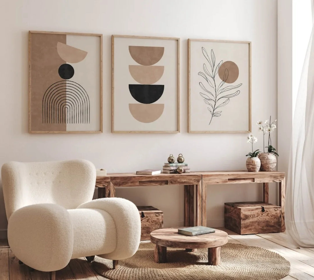 Minimalist Beige Terracotta Abstract Geometric Canvas Wall Art Set of 3