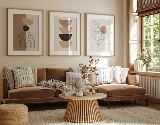 Minimalist Beige Terracotta Abstract Geometric Canvas Wall Art Set of 3