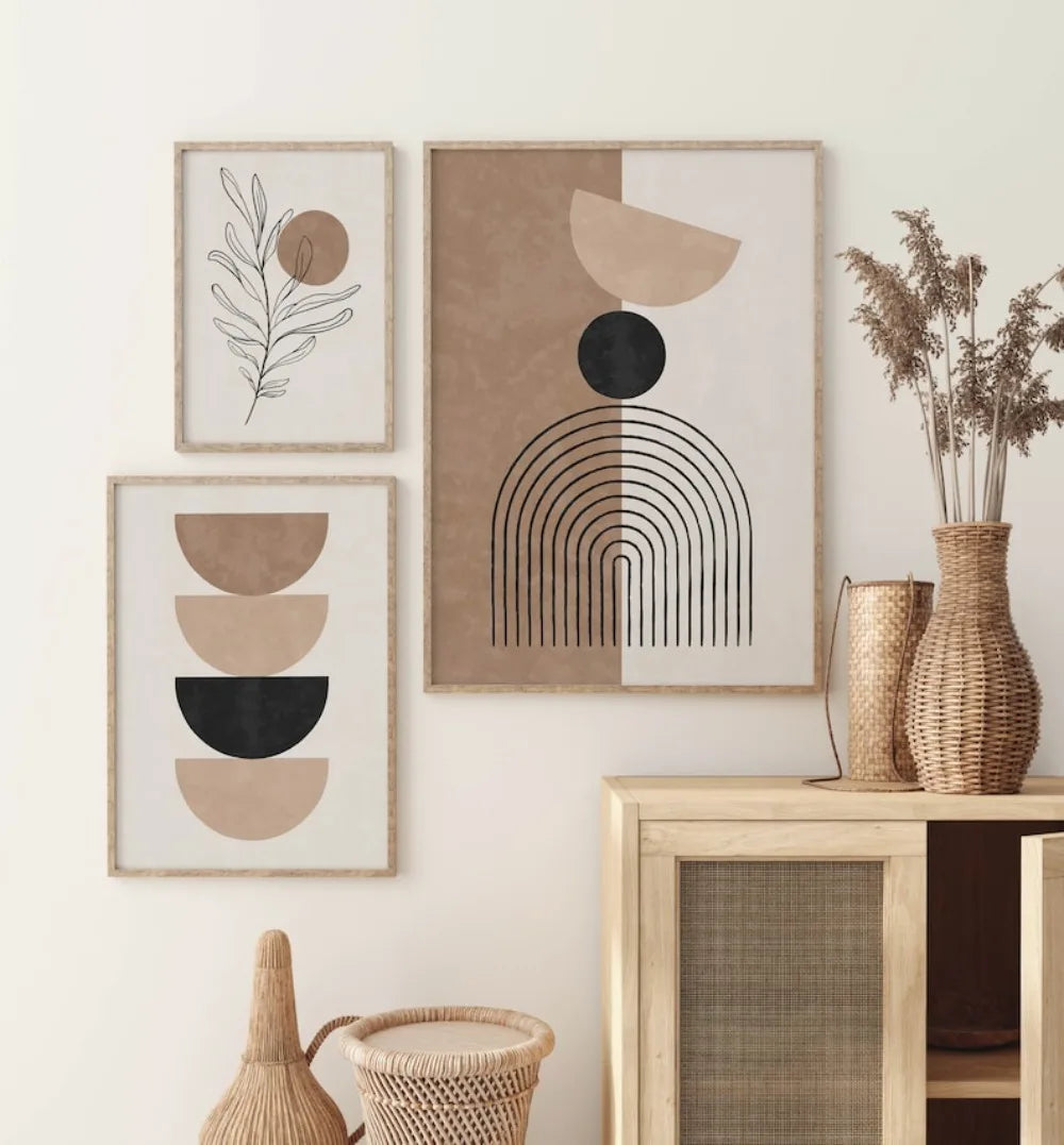 Minimalist Beige Terracotta Abstract Geometric Canvas Wall Art Set of 3