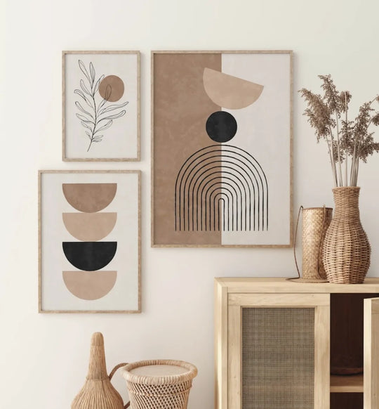 Minimalist Beige Terracotta Abstract Geometric Canvas Wall Art Set of 3