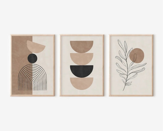 Minimalist Beige Terracotta Abstract Geometric Canvas Wall Art Set of 3