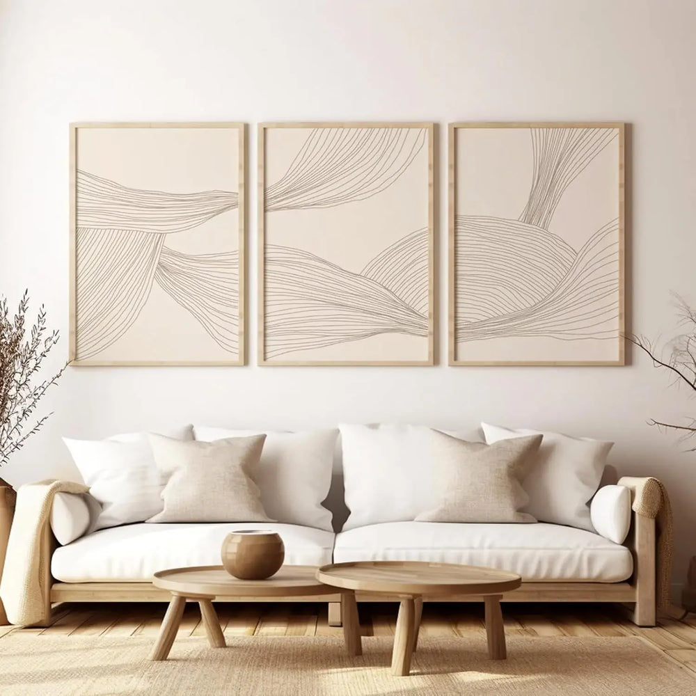 Minimalist Flowing Lines Abstract Canvas Wall Art Set of 3
