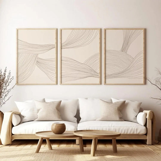 Minimalist Flowing Lines Abstract Canvas Wall Art Set of 3