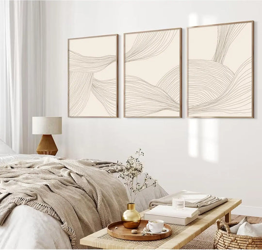 Minimalist Flowing Lines Abstract Canvas Wall Art Set of 3