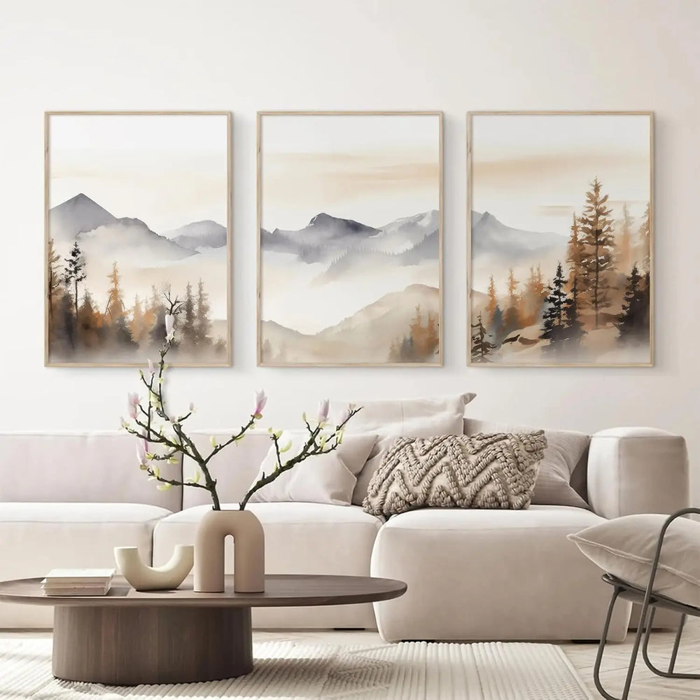 Misty Forest Landscape Canvas Wall Art Set of 3