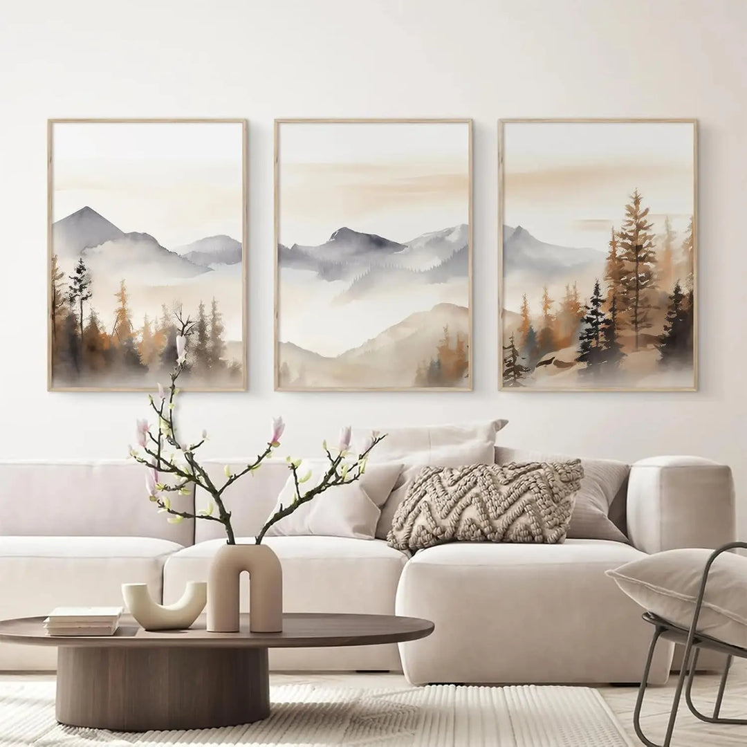 Misty Forest Landscape Canvas Wall Art Set of 3
