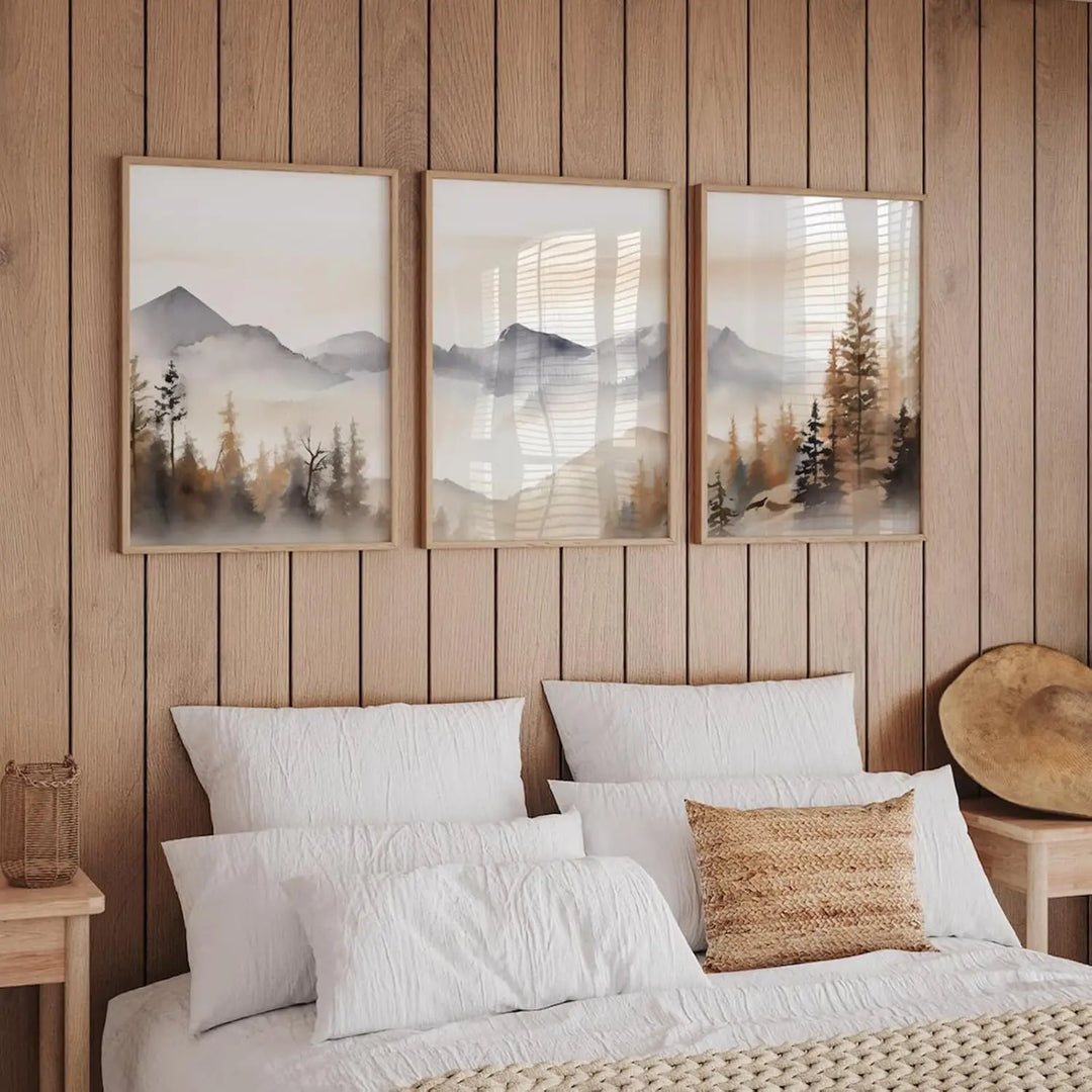 Misty Forest Landscape Canvas Wall Art Set of 3