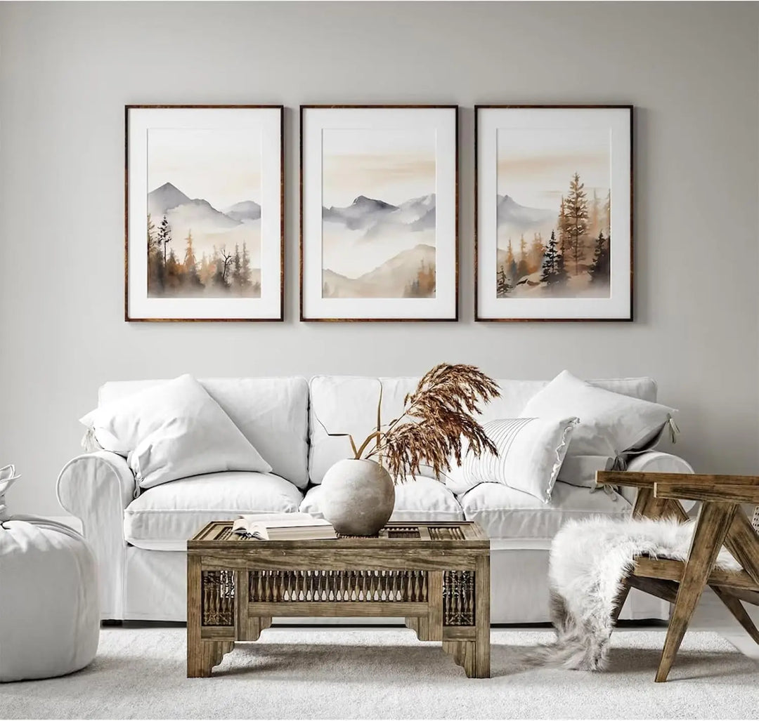 Misty Forest Landscape Canvas Wall Art Set of 3