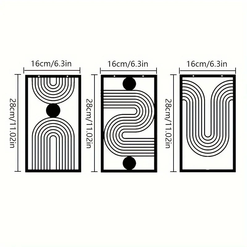 Set of 3 Abstract Geometric Black Metal Wall Art
